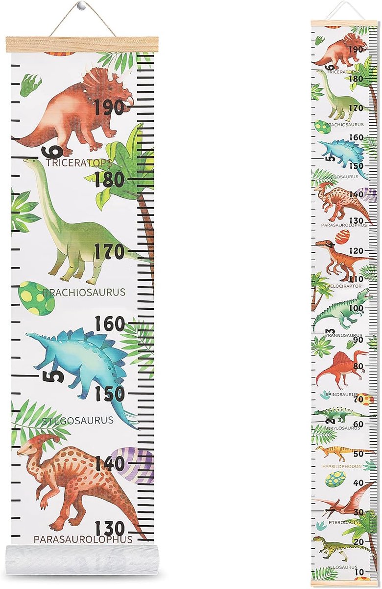 SnelShoppen - HIFOT Kids Groeimeter Maatlat Dinosaurus Canvas Wanddecoratie 190 cm x 20 cm voor Kinderen Jongens Kamer