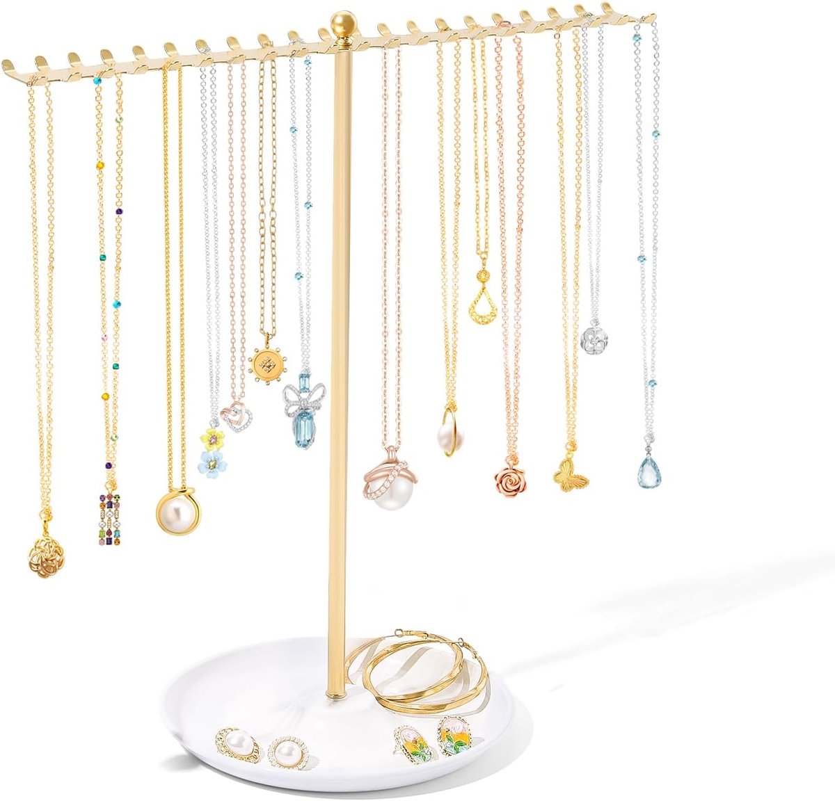 SnelShoppen - Elegante Gouden Juwelen Organizer - MOFASVIGI Metal Chain Display Stand met Bilaterale Haken voor Kettingen, Armbanden, Ringen en Hanger
