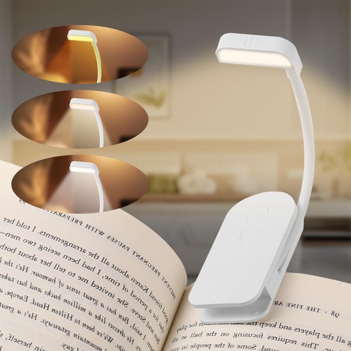 Oplaadbare leeslamp met boekklem - 360° draaibaar, 3 lichtstanden en kleuren, perfect voor