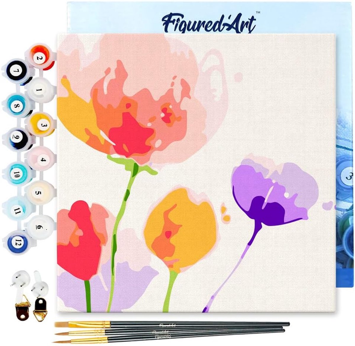 SnelShoppen - Mini Schilderen op Nummer Volwassenen 20x20cm met Lijst Kleurrijke Bloemen - Creatieve Hobby Kit DIY Kunst Nummer Compleet