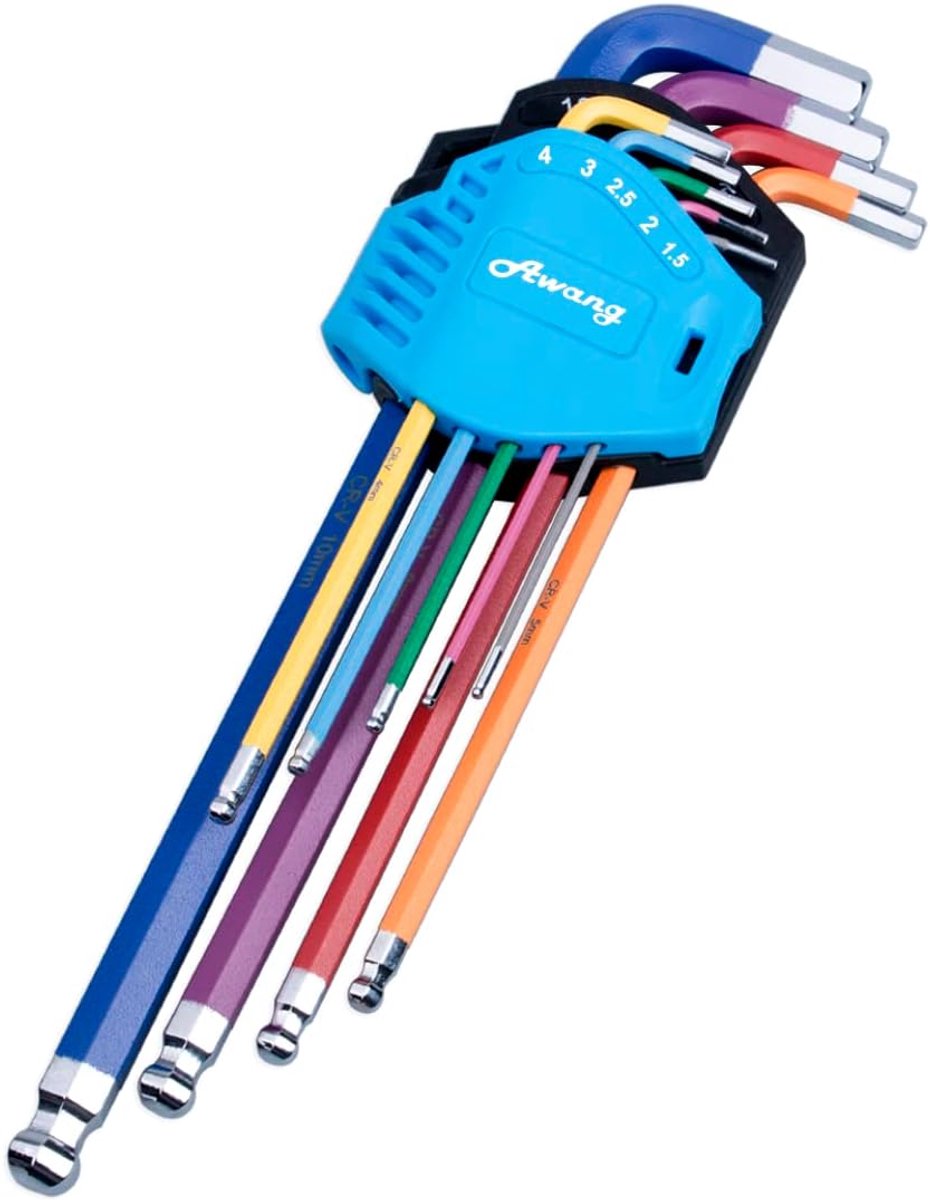 SnelShoppen - 9-delige Inbusset met Kogelkop, Inbussleutels HX 1,5 mm-10 mm, Cr-V-staal, Professionele Inbussleutelset, Compact met Klaphouder, Metris