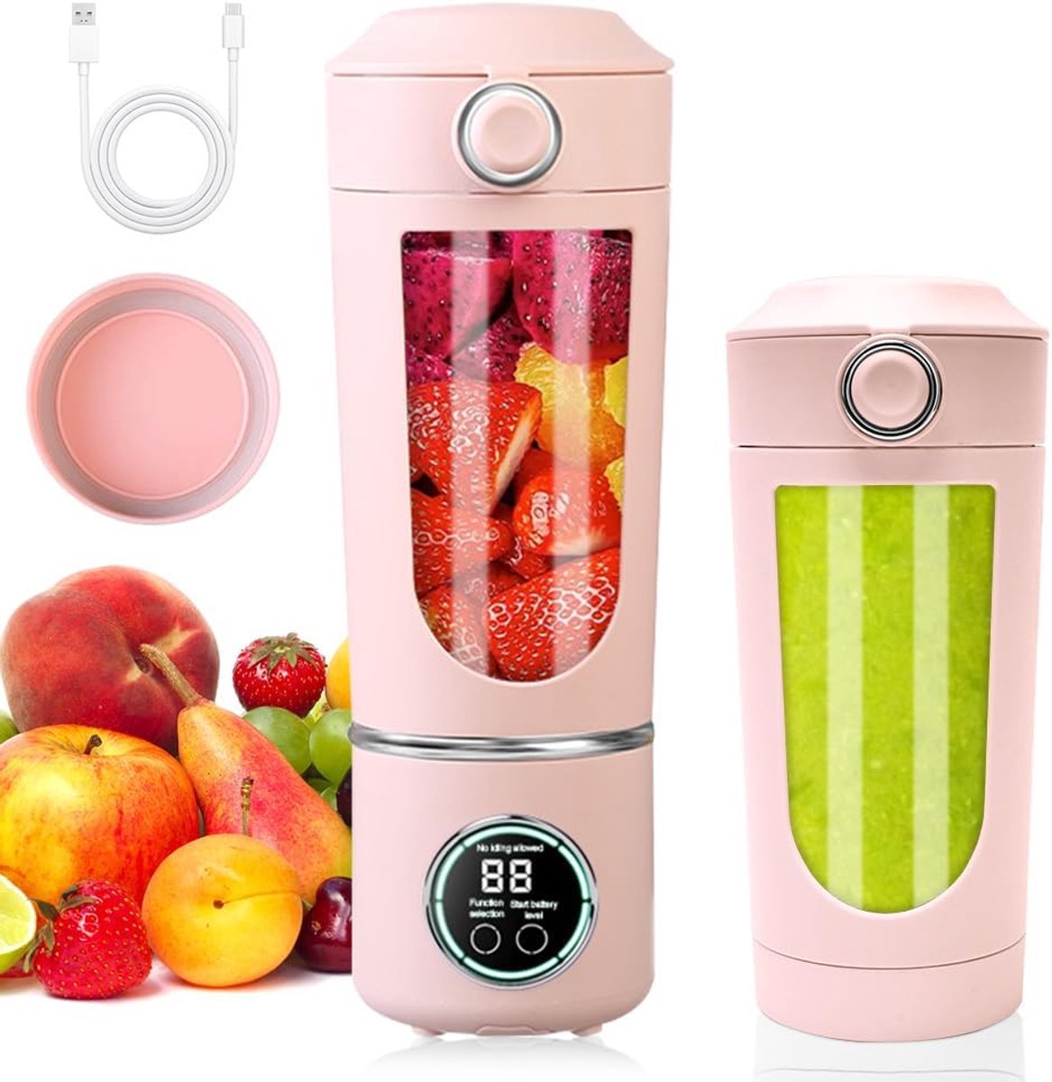 SnelShoppen - Portable Mixer 700ml Mini Blender met 12 RVS Messen en Digitaal Display, Oplaadbare Smoothie Maker voor Thuis, Fitness en Reizen (Roze)