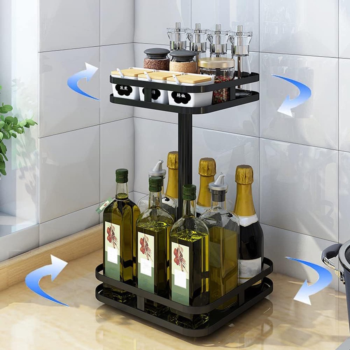 SnelShoppen - Lazy Susan Keuken Organizer - Rotating Spice Rack Organizer - 2 Laags Vrijstaande Kruidenkast - Ruimtebesparend - Ideaal voor Keuken, Kr