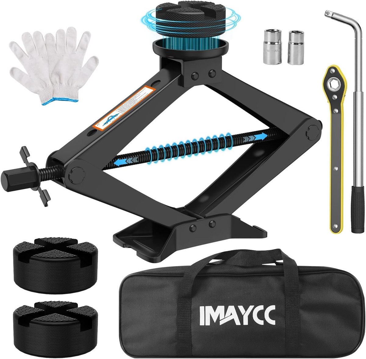 SnelShoppen - Universele Auto Krik 2.5T/2500KG, Scissor Jack met Rubber Pad, Draagbare Auto Krik met Wielmoersleutel, Auto Noodset voor SUV MPV, Onder