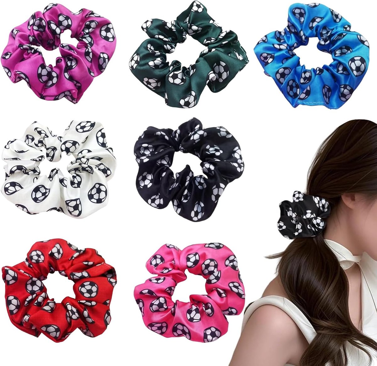 SnelShoppen - Scrunchies Haarelastiekjes voor Dames, Voetbal, Zacht Satijn, Elastische Haarelastiekjes voor Paardenstaart en Knot, Haaraccessoires voo