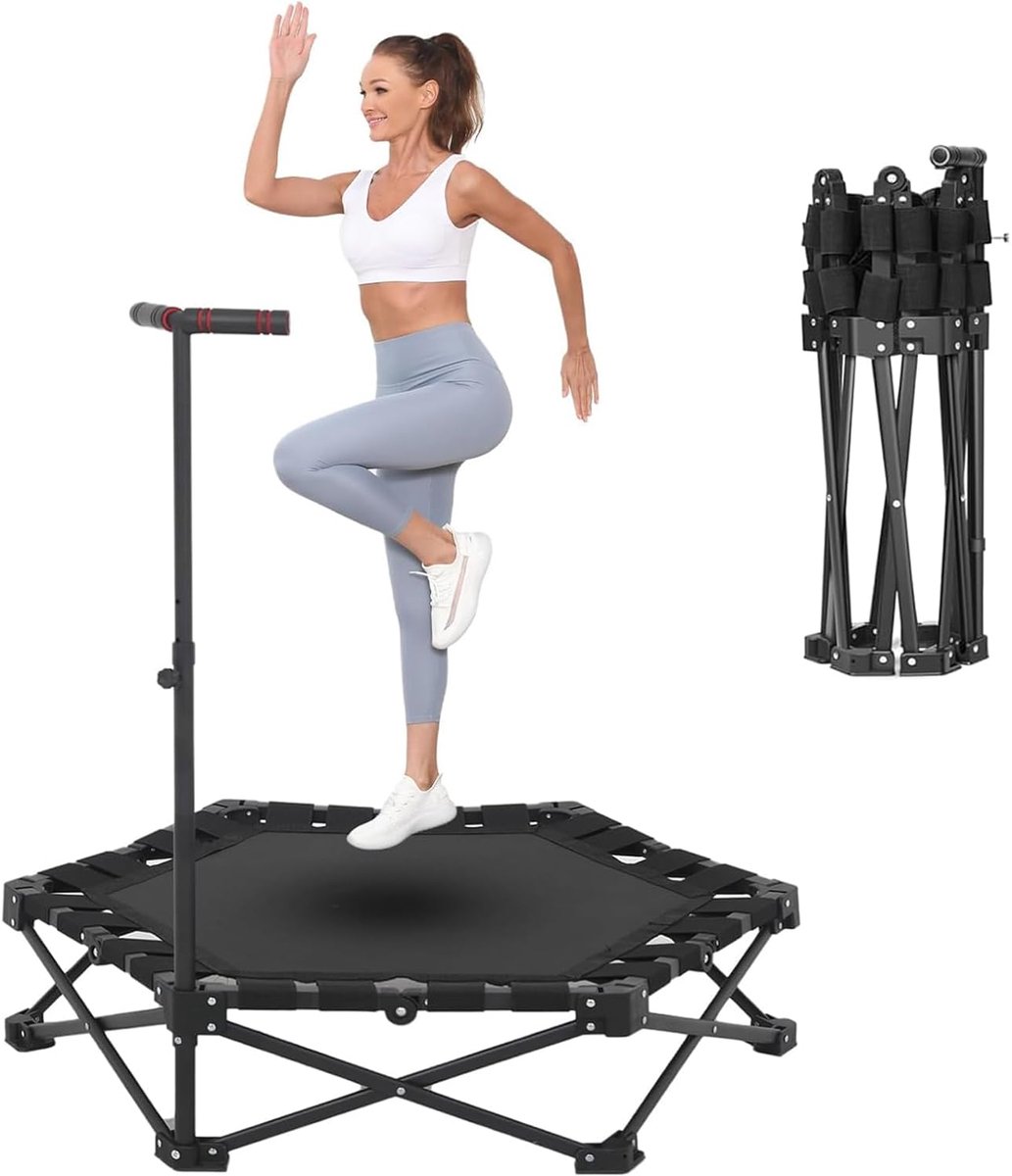 SnelShoppen - 42" Opvouwbare Rebounder Trampoline met Verstelbare Handgreep - Fitness Trampoline Bungee Rebounder - Cardio Trainer voor Volwassenen to