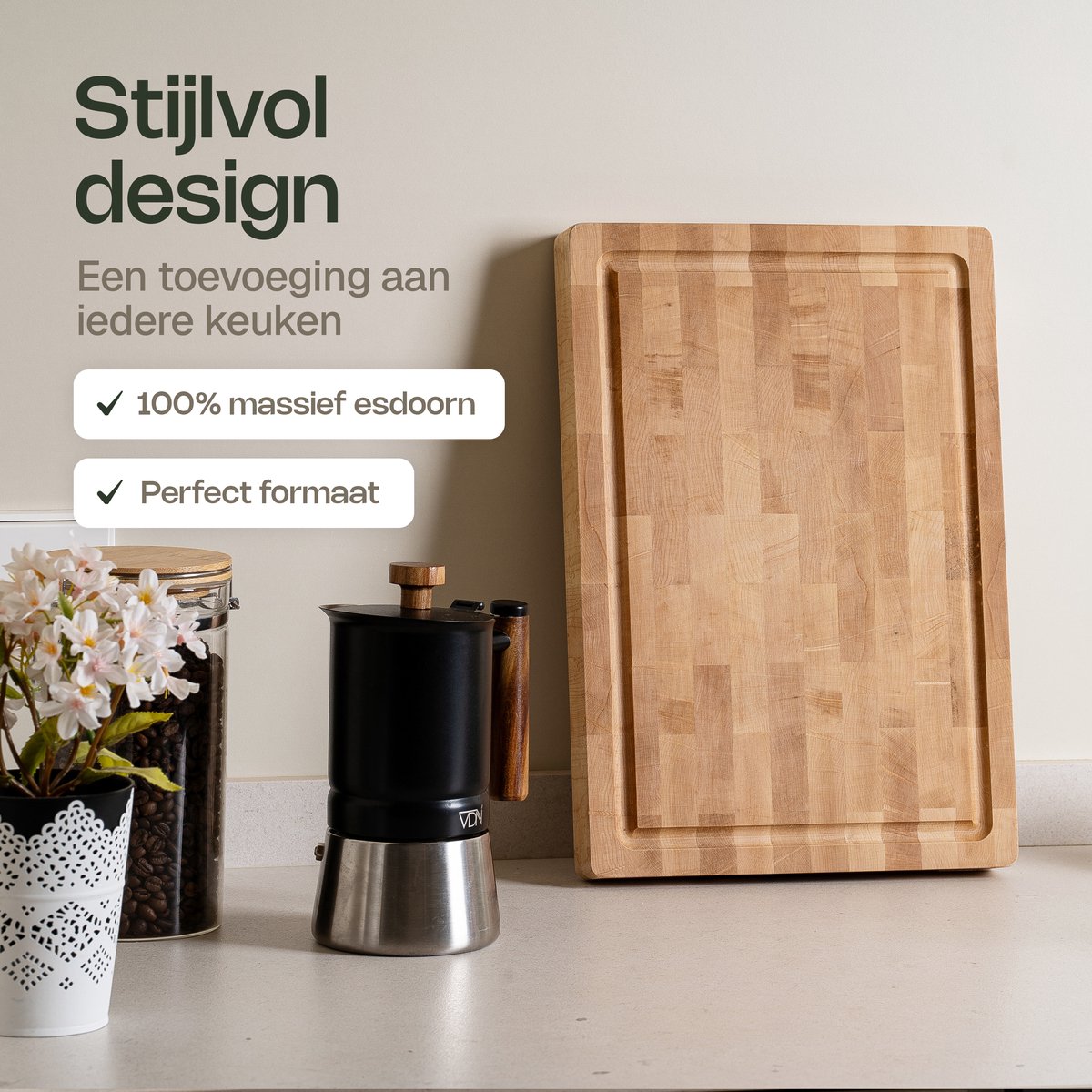 VDN Professionele Snijplank Esdoorn Hout met Sapgeul en Handvaten – Anti-slip Borrelplank - Hakblok Kopshout 26x38x3.5 cm — cadeau in Kookcadeaus - foto 7