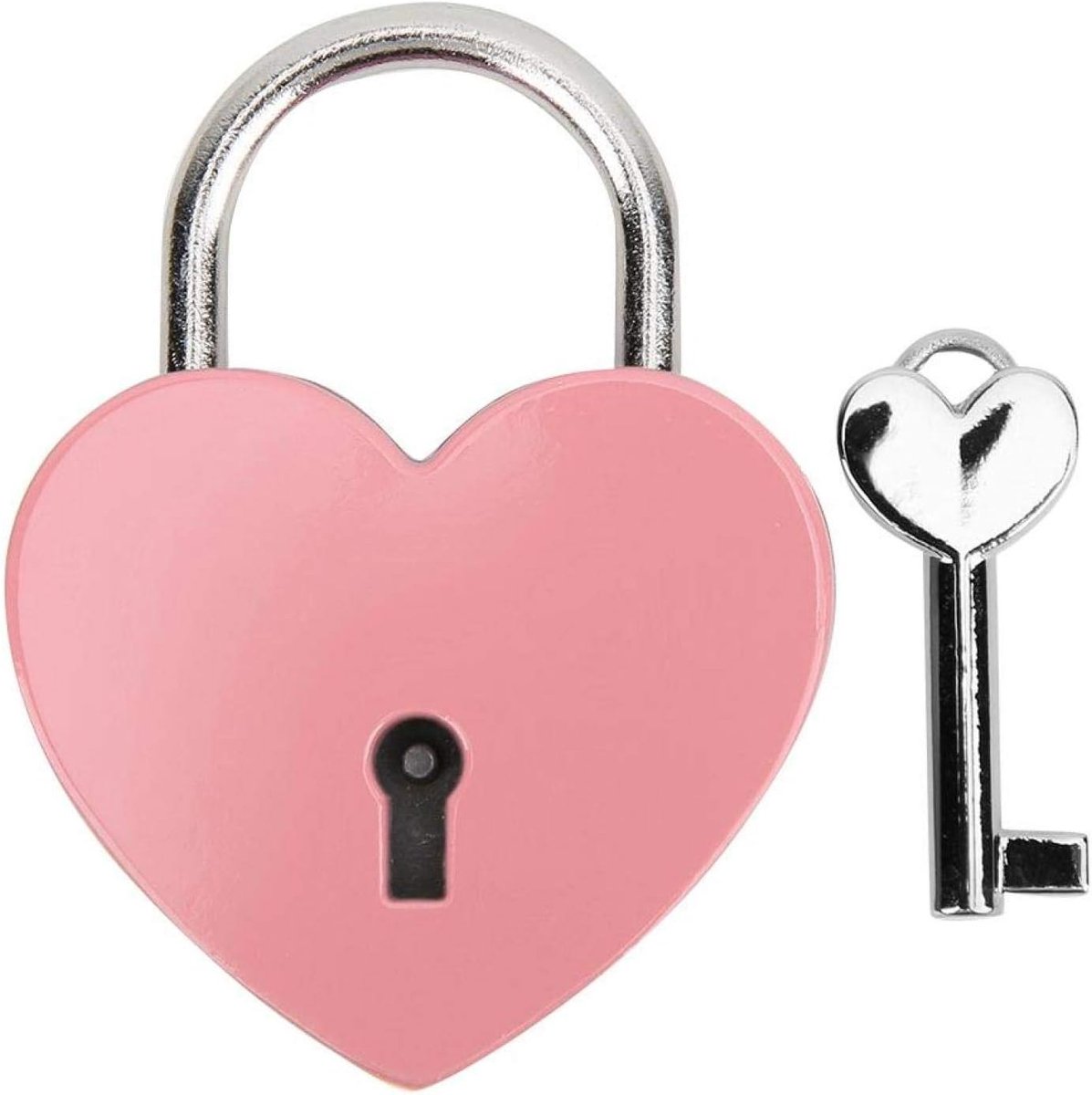 SnelShoppen - Metalen Hartvormige Hangslot met Sleutel - Duurzaam Luggage Lock voor Dagboeken, Sieradenbox, en Meer - Roze
