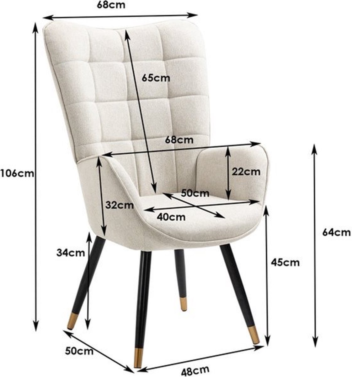 Fauteuil – Loungestoel – Relaxstoel – Nordic Chair – Leesstoel – Beige Stoffering – Zachte