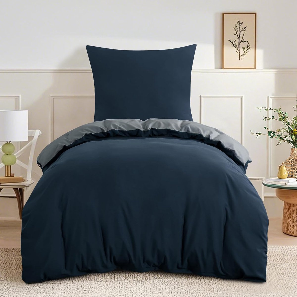 SnelShoppen - RUIKASI Beddegoedset 155 x 220 cm Blauw Grijs 2-delig Omkeerbaar Dekbedovertrek met Rits Oeko-Tex Microvezel Zacht en Kreukvrij