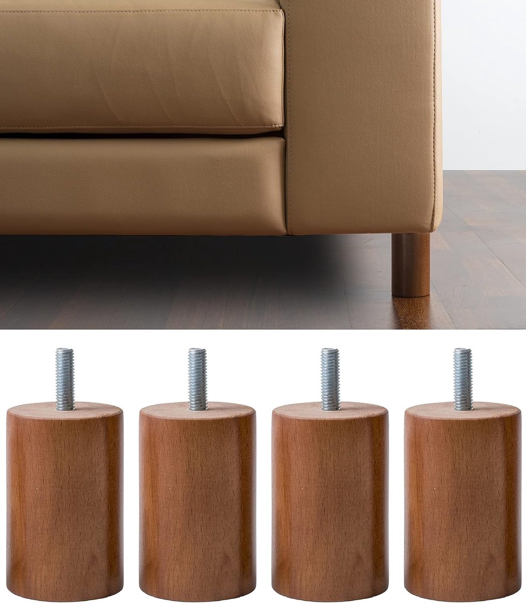 SnelShoppen - Set van 4 Houten Meubelpoten Walnoot 100 mm - Robuuste Cylindervormige Poten voor Banken, Stoelen en Kasten - Duurzaam Italiaans Design