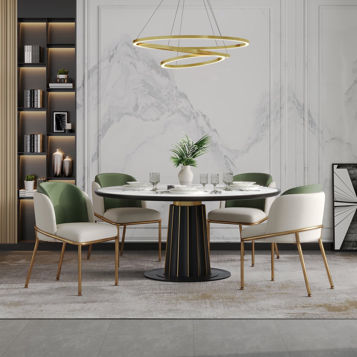 Pugsdrly Set van 4 moderne stoelen met schuine stoelpoten en verstelbare voetjes, ideaal voor de woonkamer, open kantoorruimte, eetkamer (groen + goud),Zonder de tafel