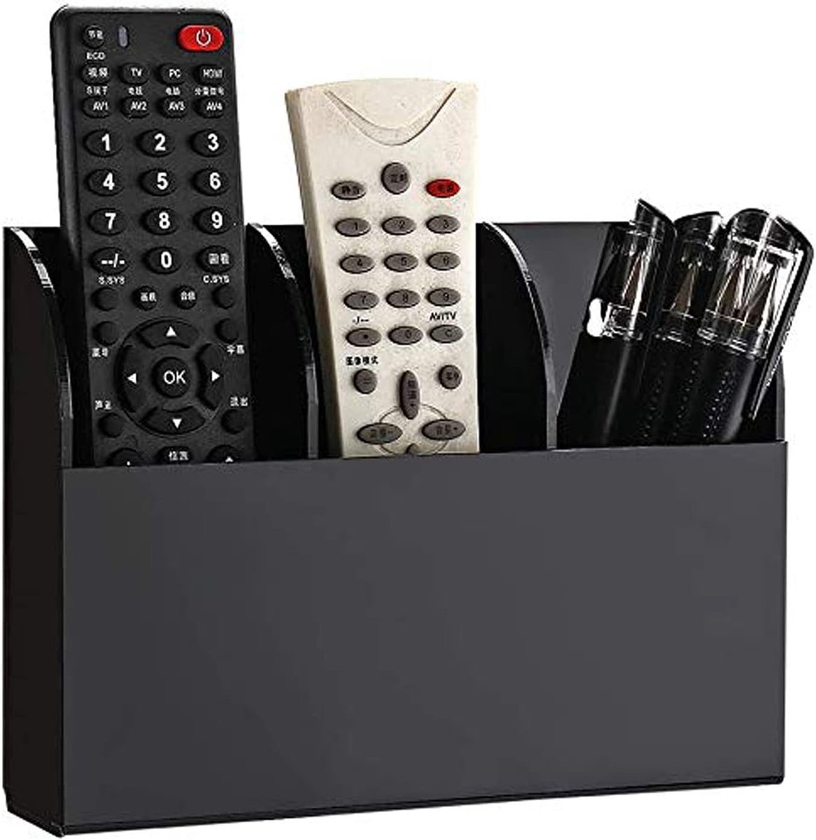 SnelShoppen - Wandbeugel voor Afstandsbediening, Acrylic Zwart, 3 Vakken | Zelfklevende Houder voor TV, Airconditioning, Makkelijk te Bevestigen met S
