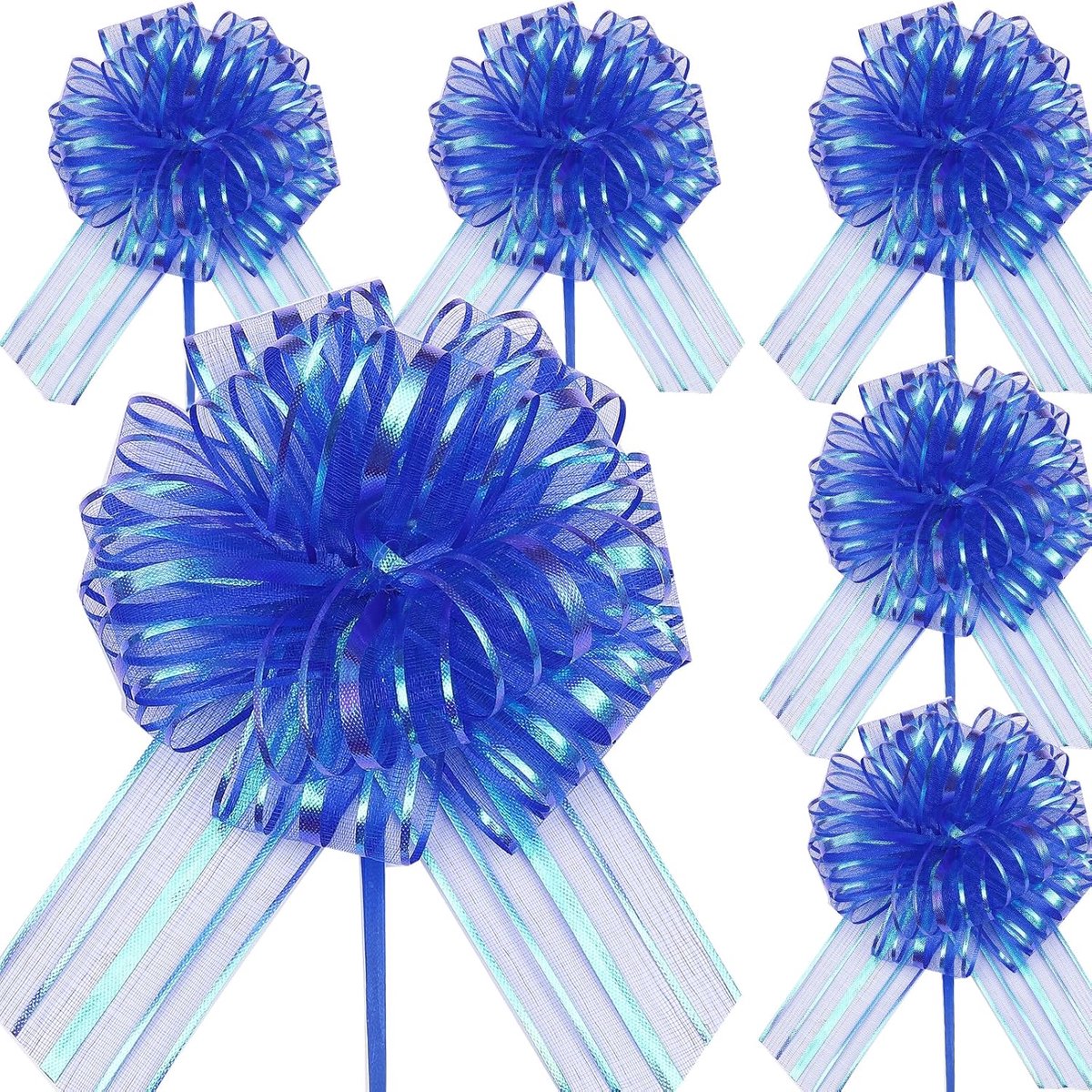 SnelShoppen - 6 Pcs 15cm Grote Organza Trek Bogen - Navy - Cadeau Bogen voor Verpakking, Bruiloft, Kerstmis, Valentijnsdag en Decoraties