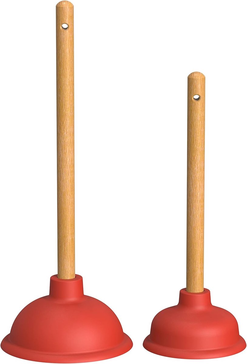 Thijox - Set van 2 Gootsteenontstoppers - Afvoerontstopper met 110 & 140 mm Diameter - Chemicaliënvrije Loodgietersontstopper met Houten Handgrepen vo