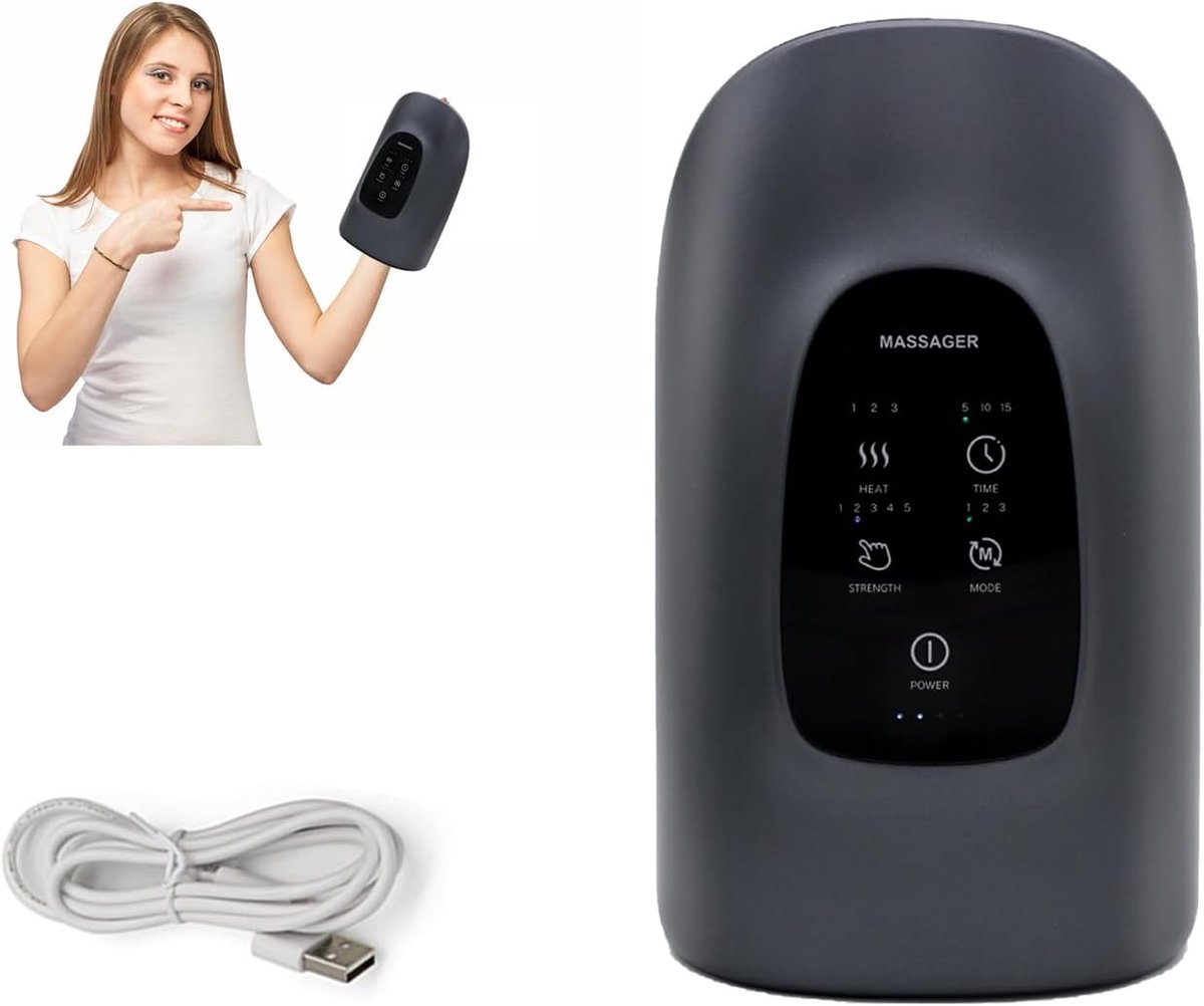 SnelShoppen - Draadloze Handmassager met Warmtefunctie en Compressie, 3 Warmtestanden, 5 Intensiteitsniveaus, 3 Massagemodi, Touchscreen Handmassager
