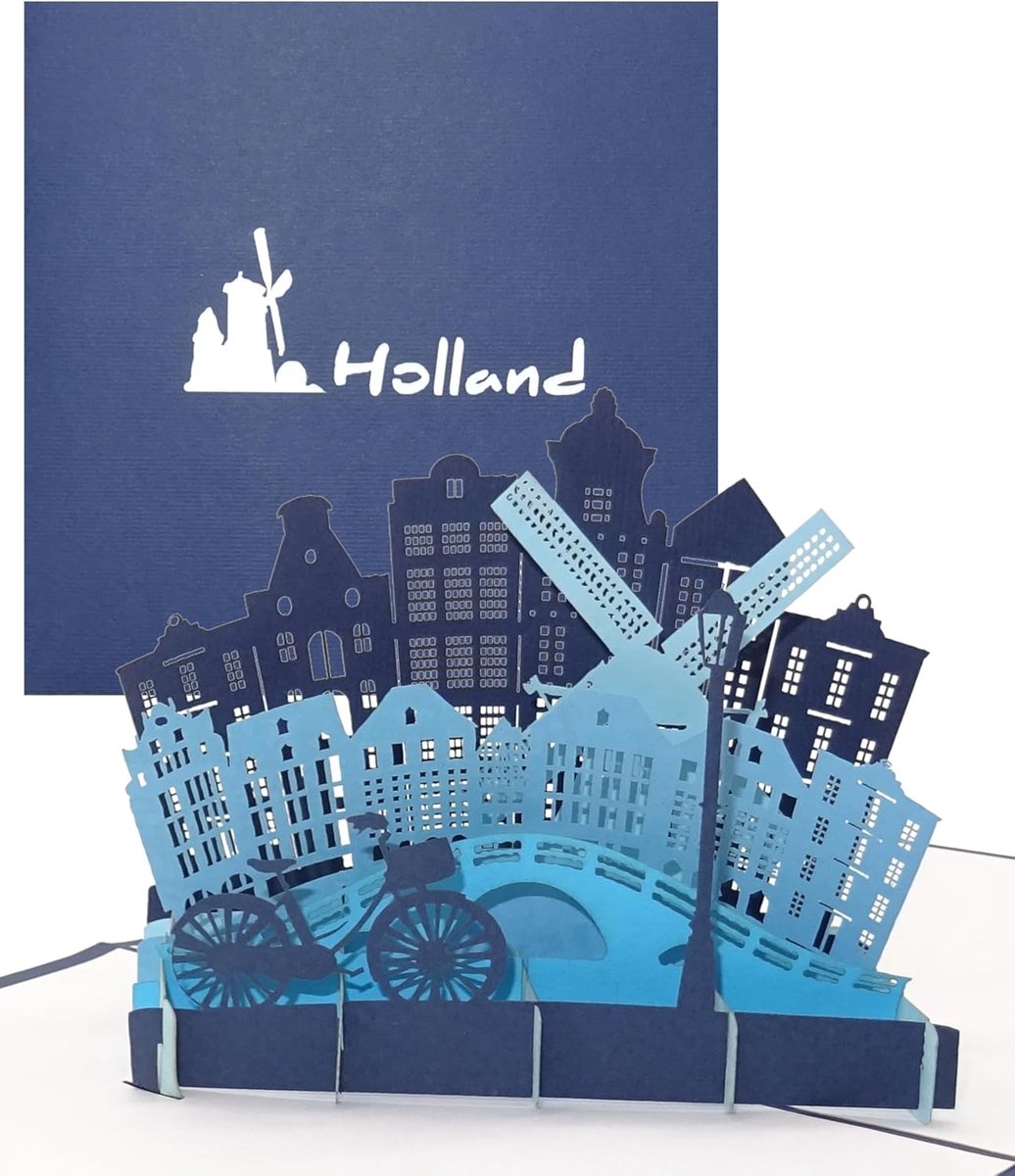 SnelShoppen - 3D Pop-Up Kaart Holland Amsterdam - Elegante Verjaardagskaart, Groetkaart, Souvenir, Uitnodiging voor Stedentrip, Uniek Cadeau