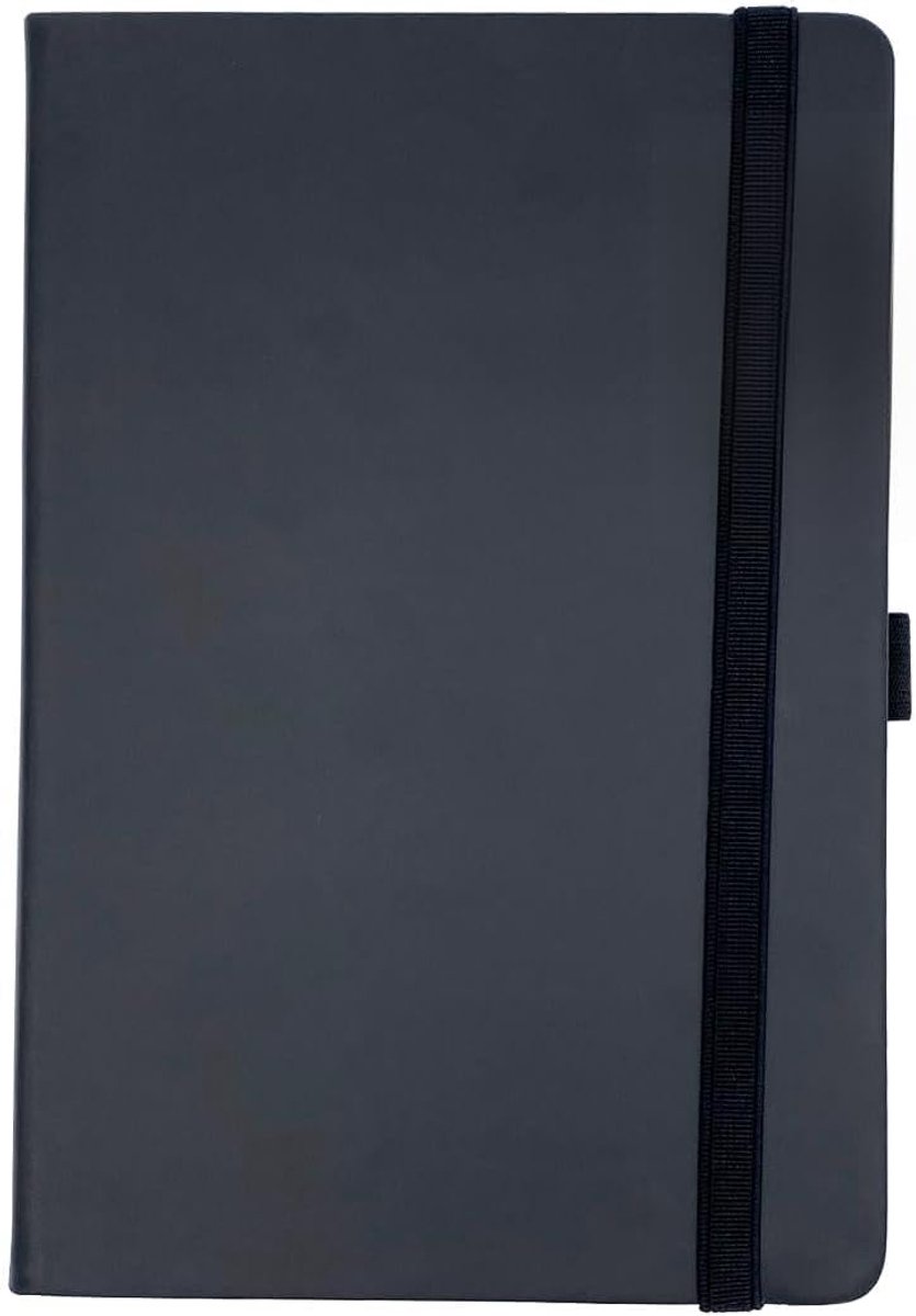 SnelShoppen - DULA Notitieboek A5 - Zwart - Gelijnd - Hard Cover - 192 Bladen - 70g Houtvrij Papier - Elastische Sluiting en Leeslint - Perfect voor S