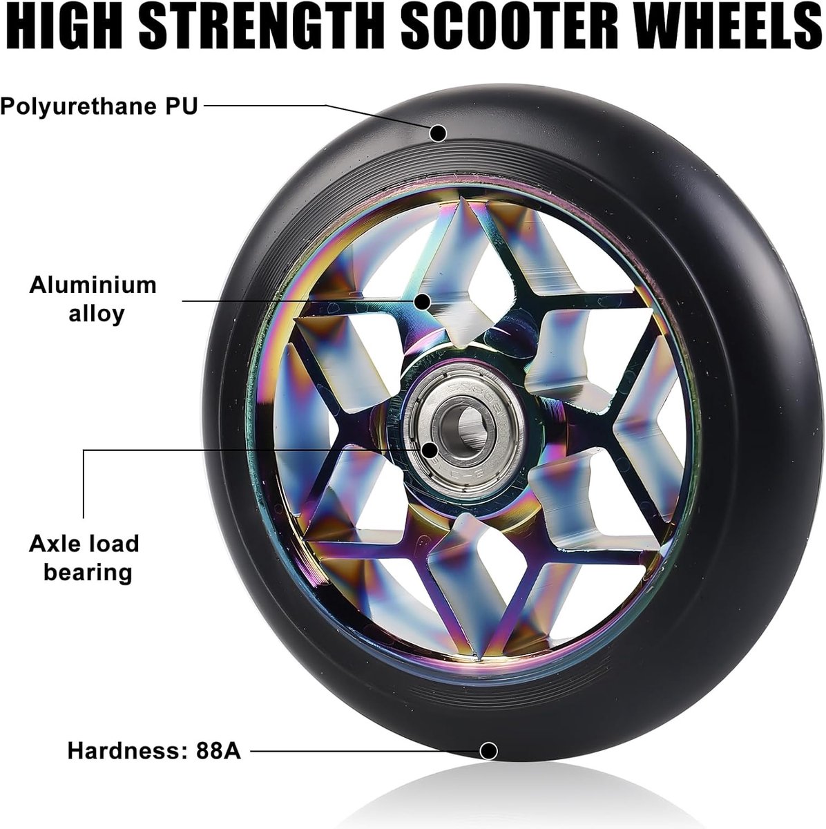 SnelShoppen - Stunt Scooter Wielen 110 mm, Kleurige Vervangwielen 88A met ABEC-9 Lagers, Aluminium Spoke Kern, Geschikt voor Alle Types Scooters, 2 St