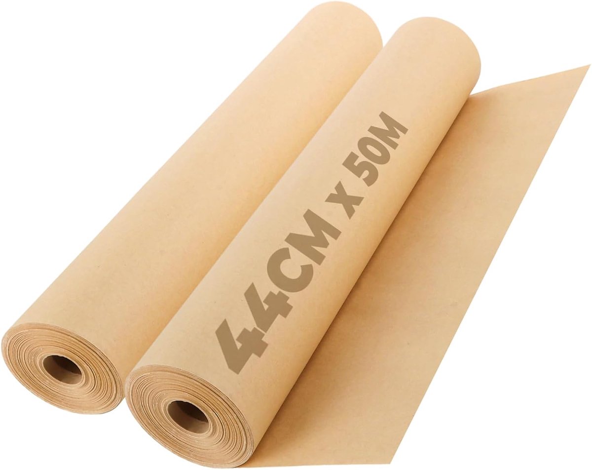 SnelShoppen - Kraftpapier rol 2 stuks, 65 g/m², 44 cm x 50 m, bruin gerecycled papier voor inpakken, cadeaupapier, knutselen, bloemen, DIY-projecten