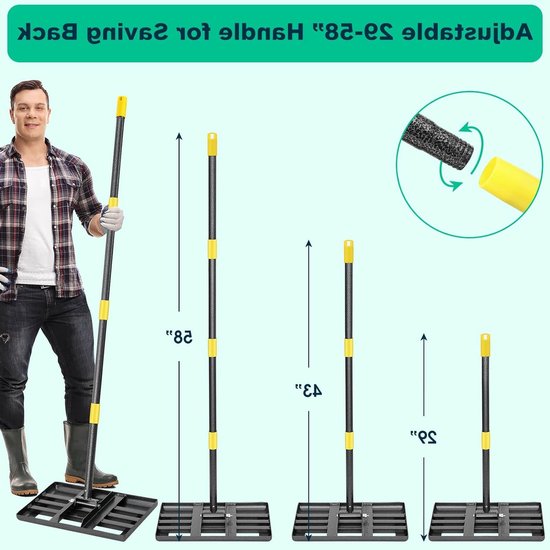 Grasmaaier Hark voor het Egaliseren van het Gazon, 157 cm, Roestvrij Staal, Tuingereedschap voor een Perfecte Grasoppervlakte en Efficiënte Tuinonderhoud — afbeelding 2
