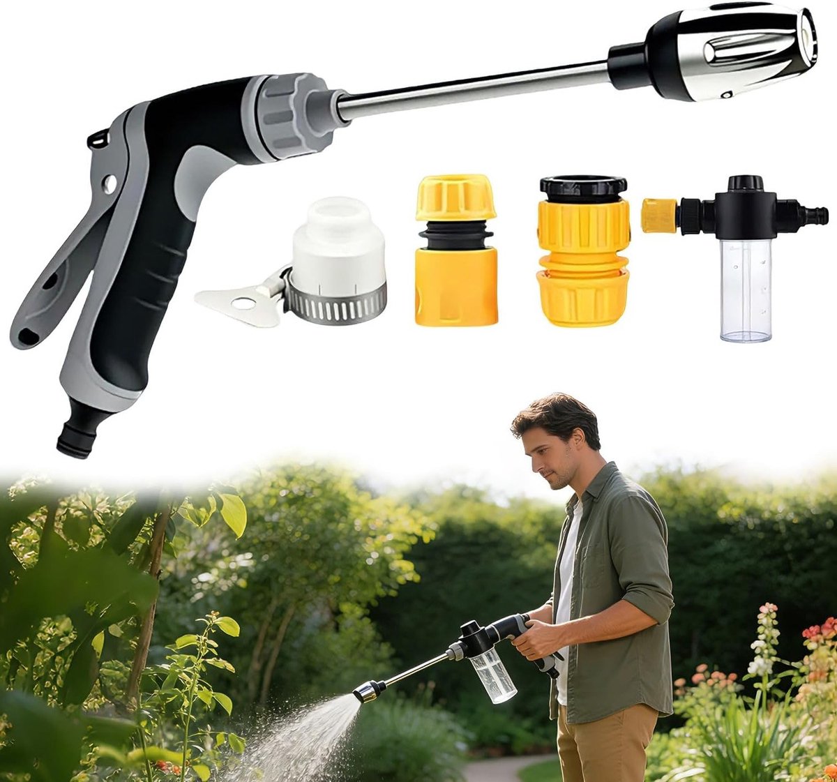 Hoge Druk Waterpistool voor Tuin, Auto en Oppervlakte Reiniging - Draagbare Accu Hogedrukreiniger voor Efficiënte Waterbevochtiging en Schoonmaak