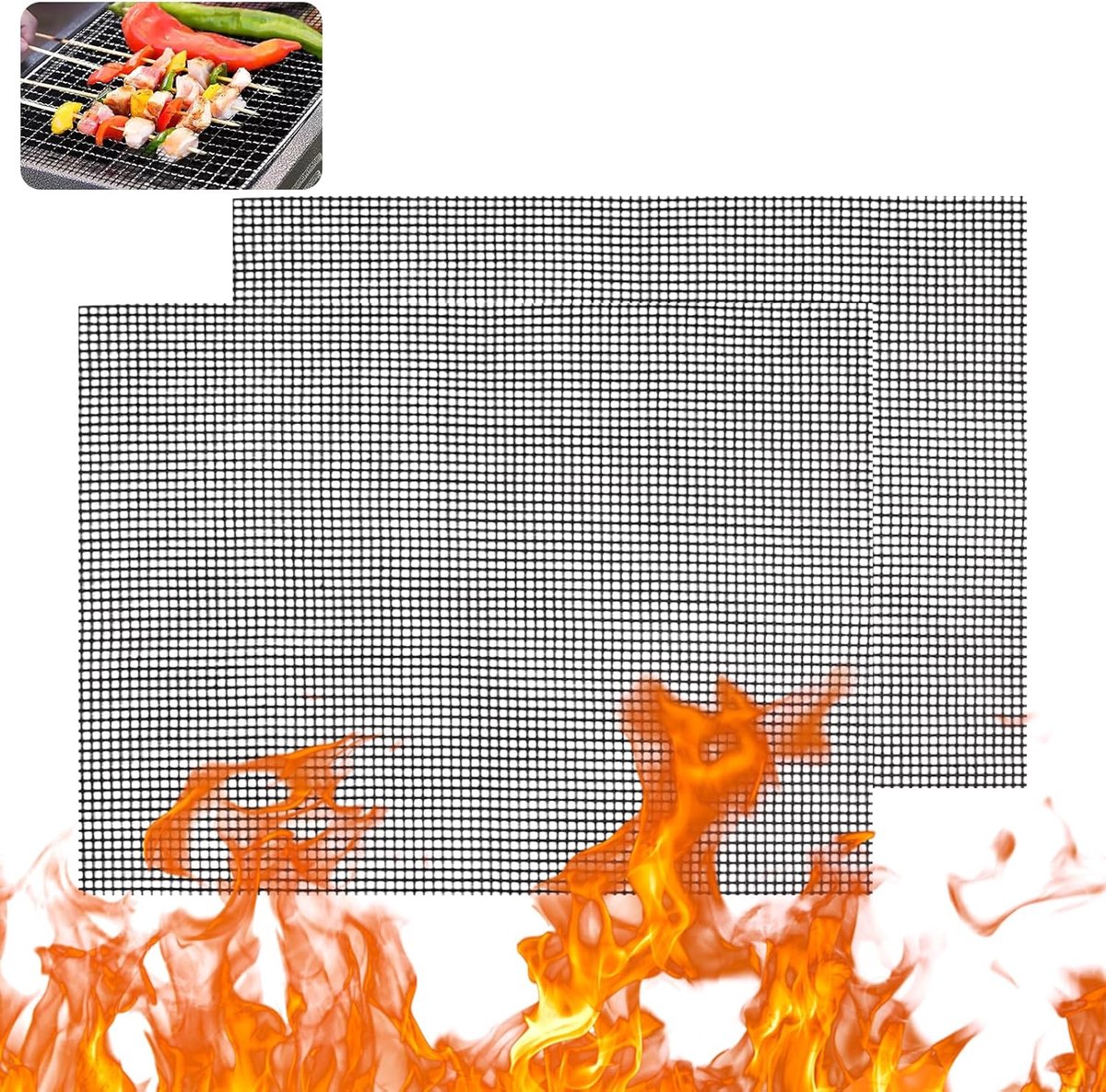 SnelShoppen - 2 Stuks 42x36cm Zwarte Teflon Anti-aanbak Grillmatten Herbruikbaar | Hittebestendige Mesh voor Elektrische Grill, Airfryer en Barbecue