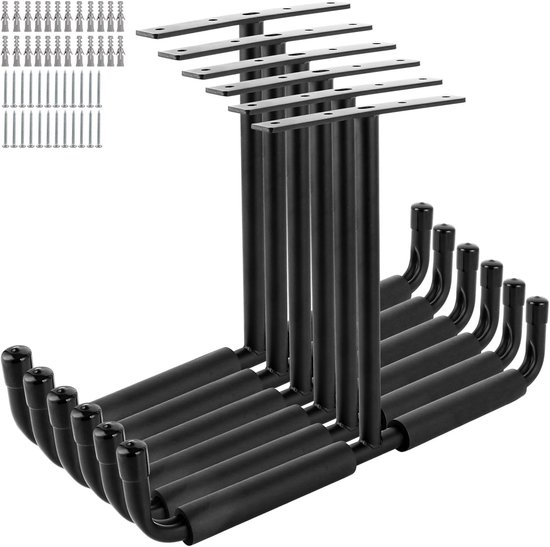 Set heavy duty haken - Metalen plafondbeugel - Garage opslag organiseren - Dubbele kop T-vorm - 6 stuks - Zwart