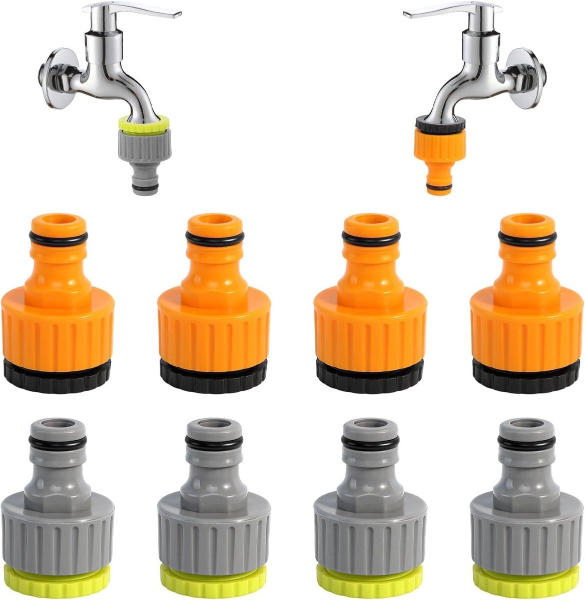 SnelShoppen - 12pcs Tuinslang Aansluitingen - 2-in-1 Waterkraan Adapter Set - 1/2 Inch en 3/4 Inch Plastic Koppeling met Draad voor Tuin, Irrigatie en