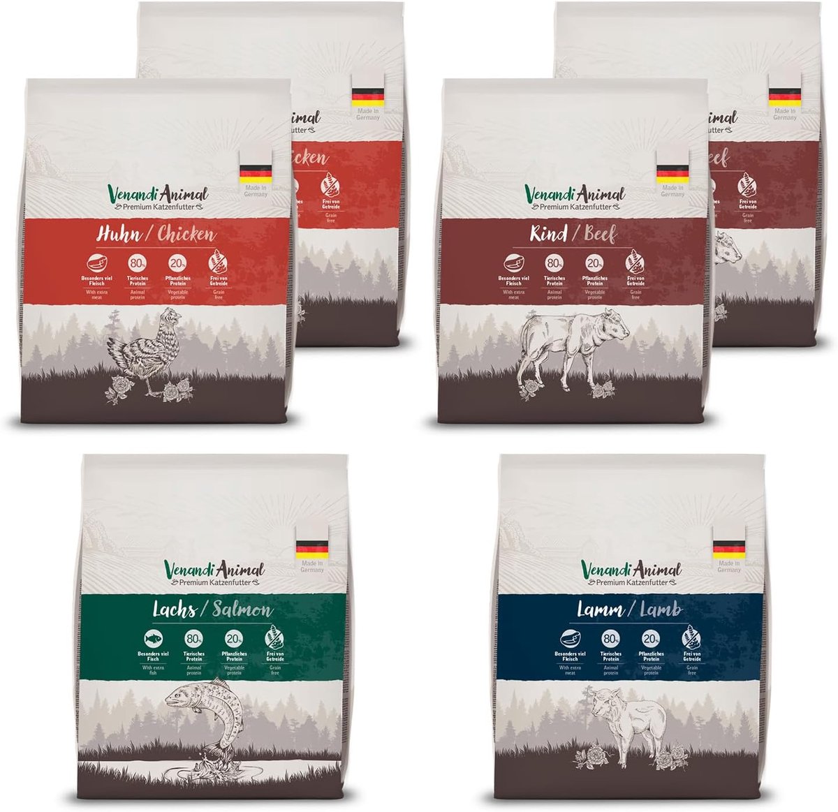 SnelShoppen - Premium Kattenvoer Droogvoer Proefpakket 6 x 0.3 kg, Graanvrij met Hoog Vlees- en Visgehalte, Geschikt voor Alle Rassen en Leeftijden
