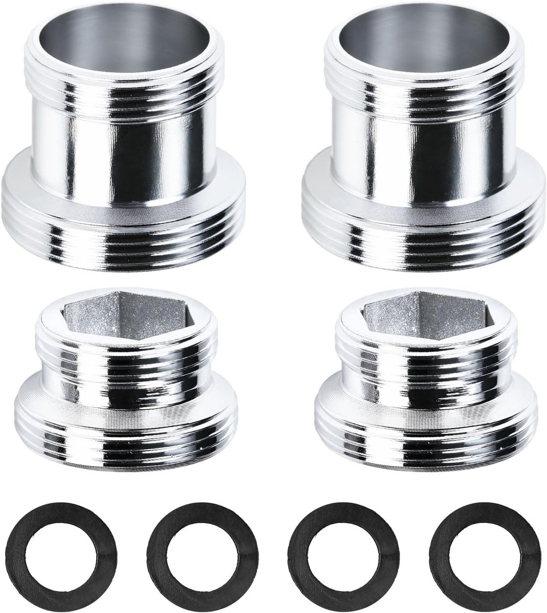 SnelShoppen - 4 Pcs Keukenkraan Adapter M18 naar M22 met Dubbele Draad, Messing, 2 Normale en 2 Verlengde, Inclusief 4 Seals voor Waterfilter