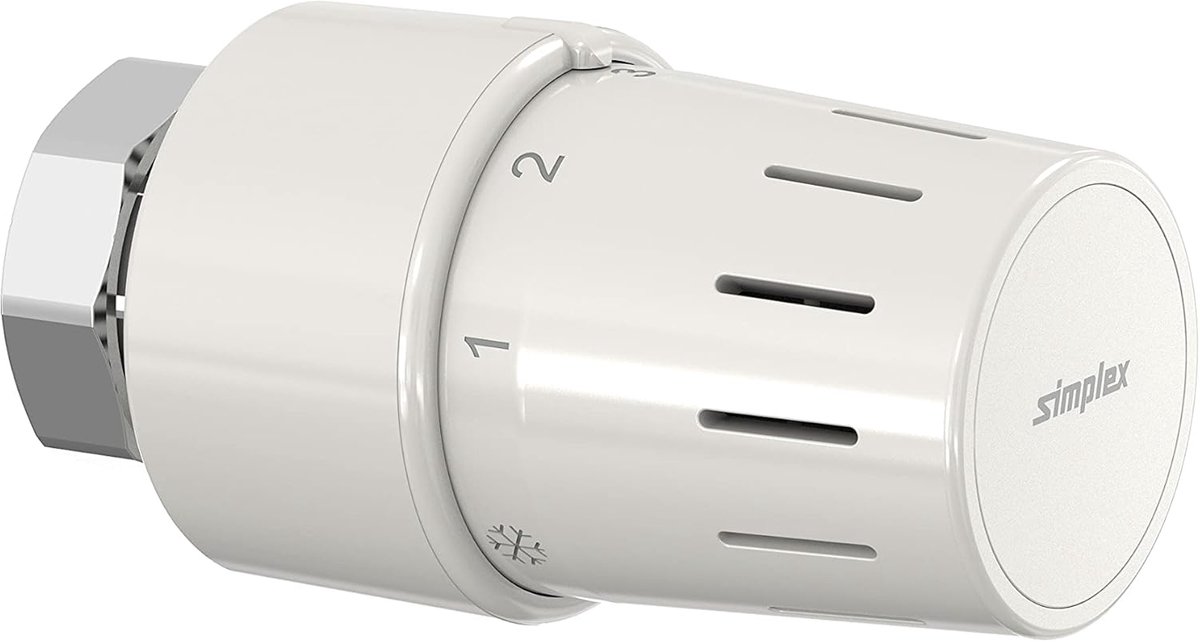 SnelShoppen - Thermostaatkop TC-S3 - Wit, M 30 x 1.5, Eenvoudig Instellen, Temperatuurregeling 7-28°C, Vorstbescherming, Handig voor Thuisgebruik