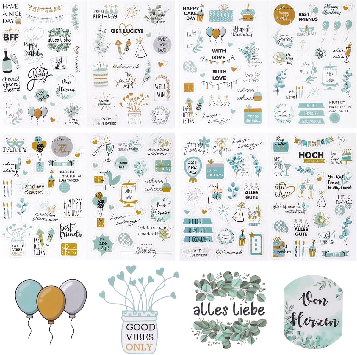 SnelShoppen - 225 Vintage Stickers voor Verjaardag en Bruiloft - Persoonlijke Foto Album Stickers in Groen - Perfect voor Gastenboek en Decoratie