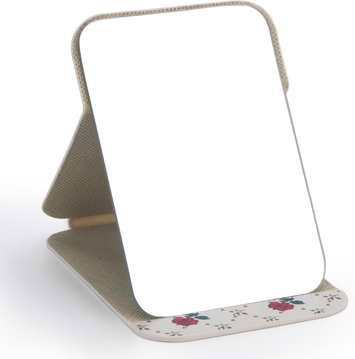 SnelShoppen - Vouwspiegel Draagbaar Tafel Spiegel Multi Stand Hoek Super HD Make-up Spiegel met PU Lederen Hoes - Opvouwbare Spiegel 16x12cm (Geprint)