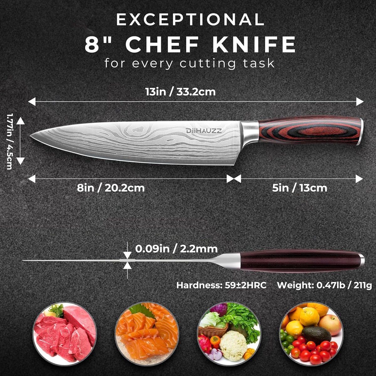 SnelShoppen - Ultra-Scherp Koksmes 20 cm - Carving Knife met Ergonomisch Pak Wood Handvat - 5Cr15MoV RVS - Keukenmes voor Vlees, Vis, Groenten en Frui