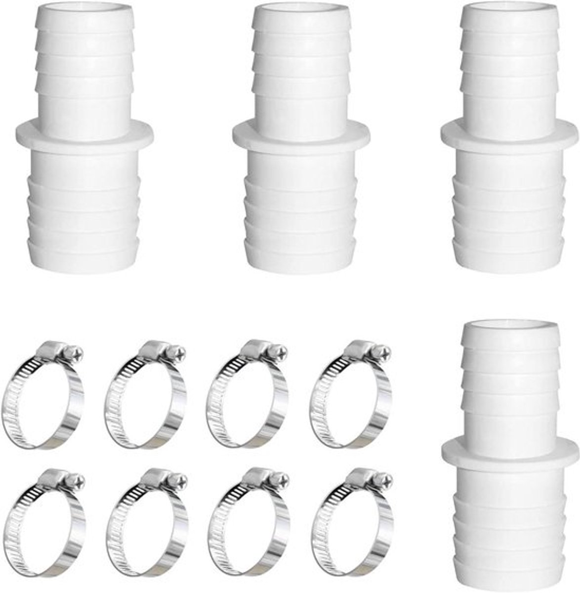 Aansluiting voor zwembadslang – Adapter tuinslang – 4 stuks – Zwembadslang adapters – Zwembad accessoires – 8 stalen klemmen