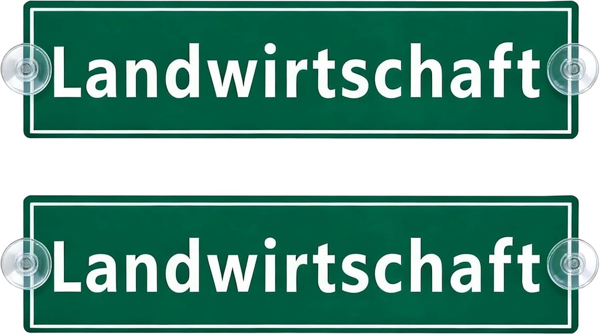 SnelShoppen - Set van 2 Landbouwborden - Boeren in Gebruik - Suction Cup Bord 200 x 50 mm - Auto Raam Bevestiging - Groen - Inclusief 4 Zuignappen