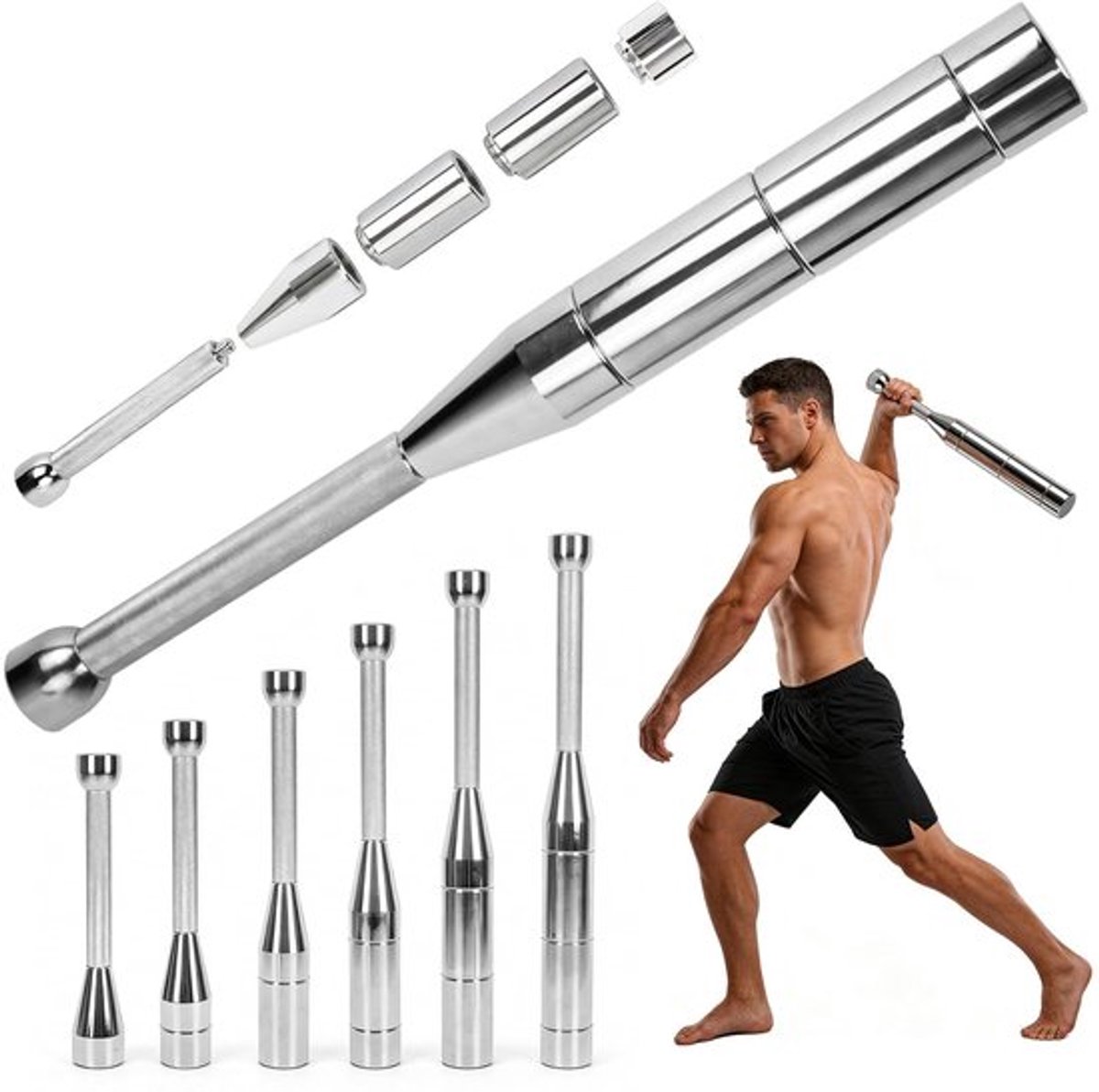 Macebell Verstelbaar 3–8 kg - Massief Stalen Indian Clubbell - Antislip Greep - Voor Thuis- en Gymgebruik - Krachttraining - Schouder- en Griptraining - Gewichttraining