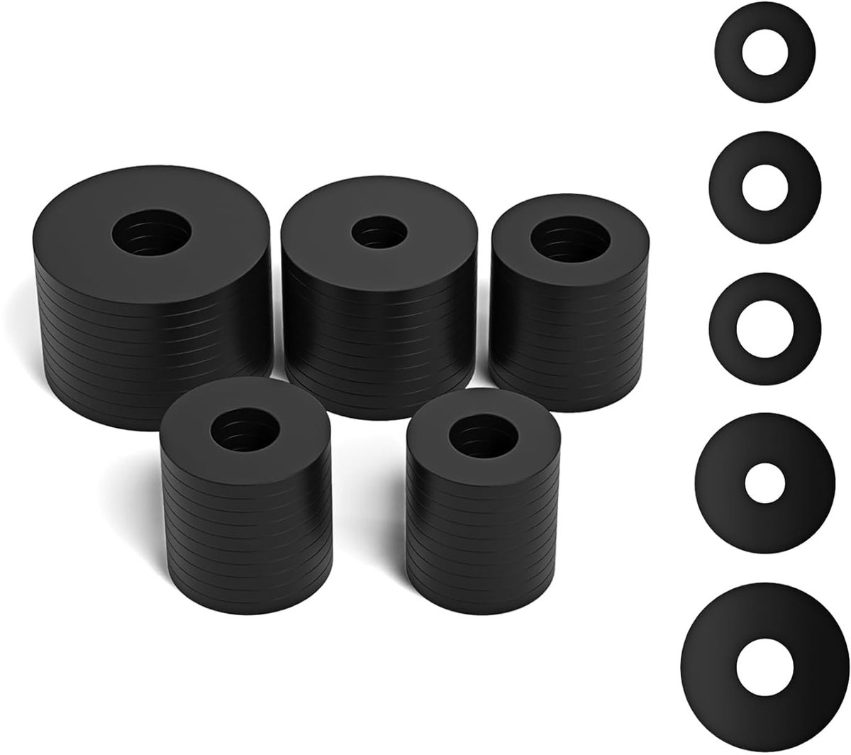 SnelShoppen - 50Pcs Rubber Washers Set - Assortiment van 5 Maten voor Waterdichte Toepassingen, Zwart, 18/20/25/30mm, Voor Huishoudelijke Apparaten en