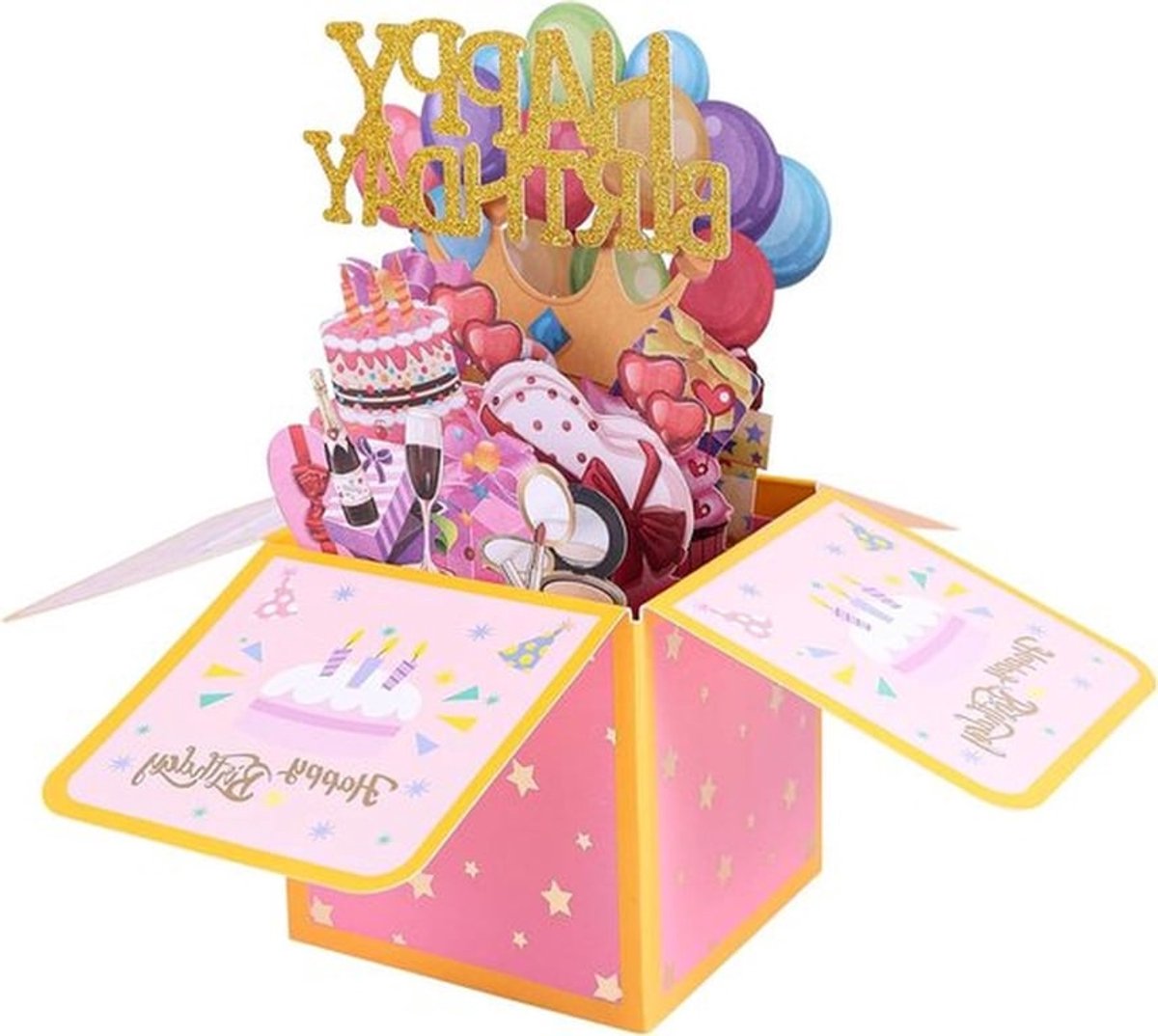 Verjaardagskaart met Pop-Up Ballonnen, Kleurrijk en Creatief Ontwerp - 3D Verjaardagsgroet met Envelop - Leuk Geschenk voor Vrouwen, Mannen en Kinderen