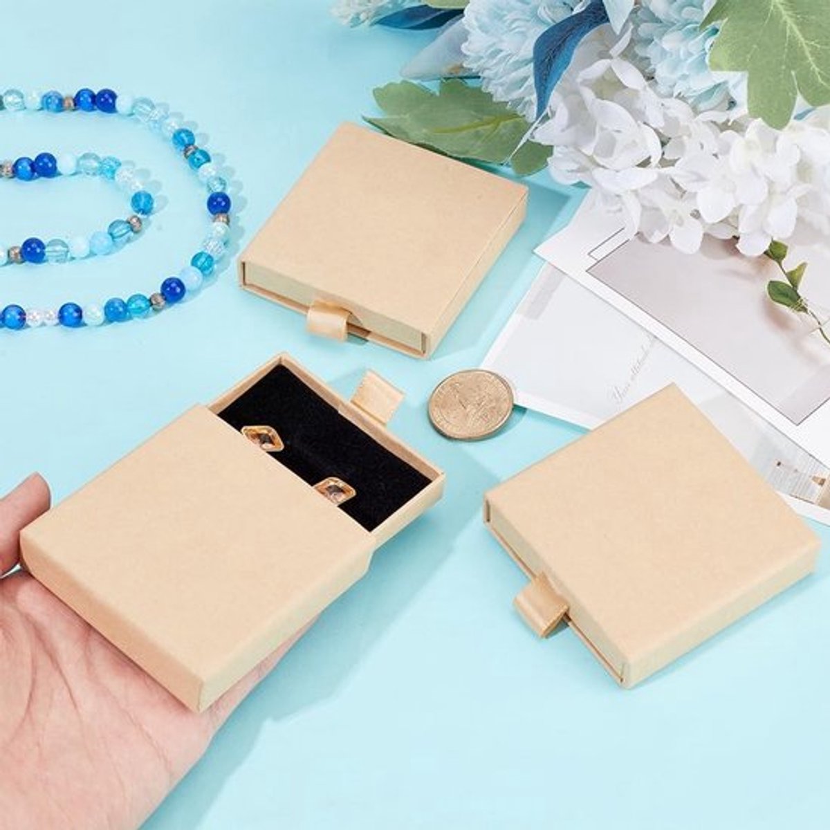Sieradenbox Uittrekbaar - 6 Stuks - Lichtgewicht Papiermateriaal - Duurzaam - Sponsafstandhouders - 2,72 x 3,15 x 0,67 Inch - Sieradenopbergdoos