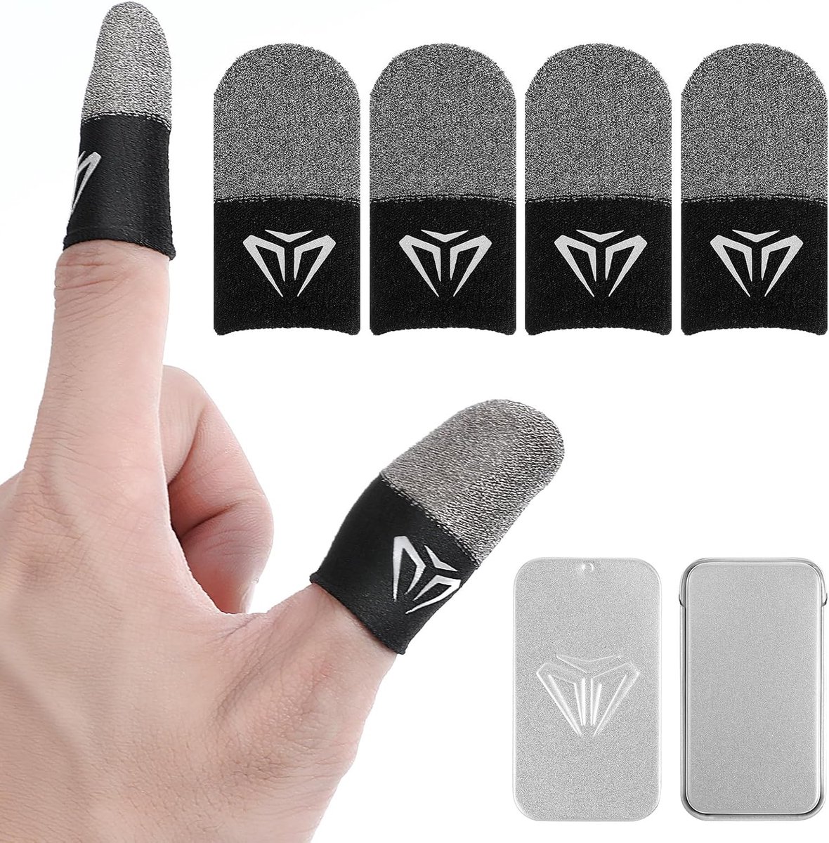 SnelShoppen - Gaming Finger Sleeve voor Mobiele Spellen - 4 Stuks Non-Slip Silky Thumb Sleeves - Zilver Fibre Touch Screen - Optimale Precisie en Cont