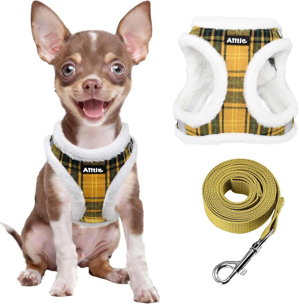 SnelShoppen - Soft Dog Harness en Leash Set - Verstelbare Plaid Harnas met Reflecterende Accenten, Comfortabel en Veilig voor Kleine en Middelgrote Ho