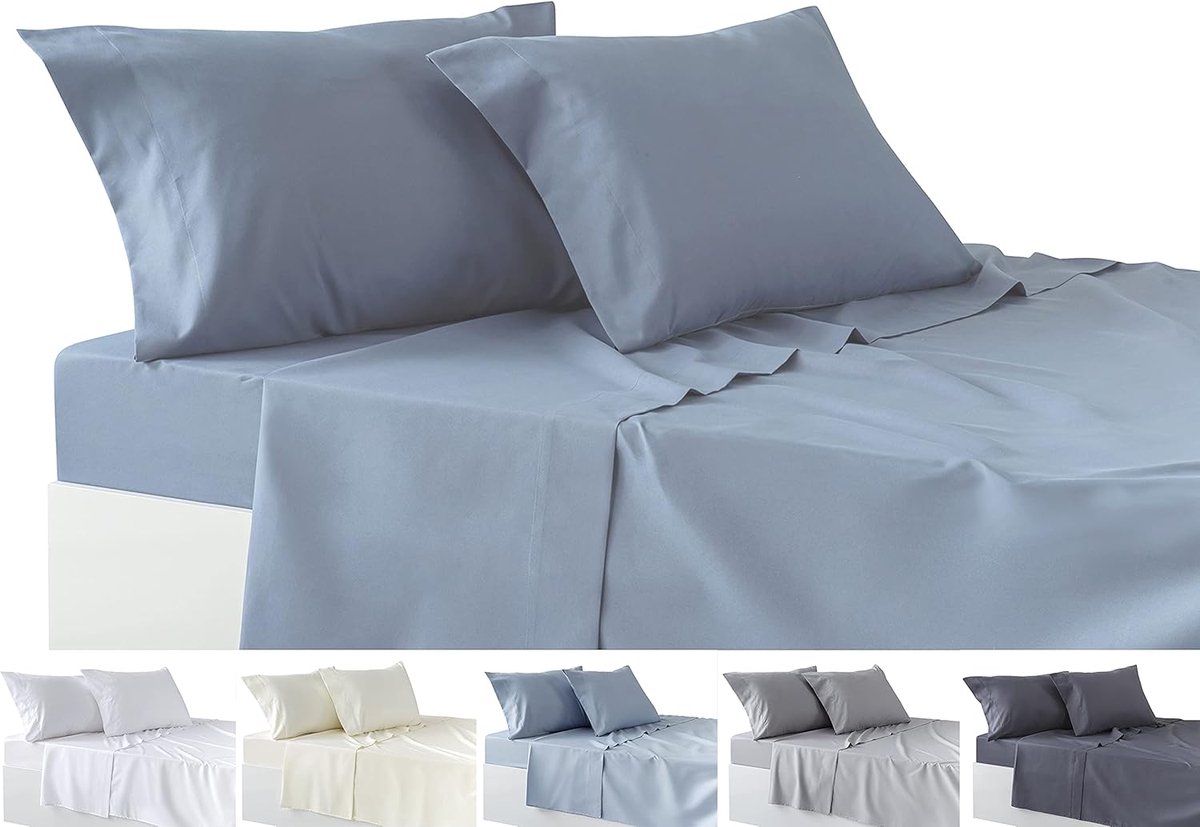 SnelShoppen - 4-delig Beddengoed Set - Fitted Sheet, 2 Kussenslopen 50x80cm - Geschikt voor Bed 200x200 cm - Grijs Blauw - Microvezel - Comfortabel en