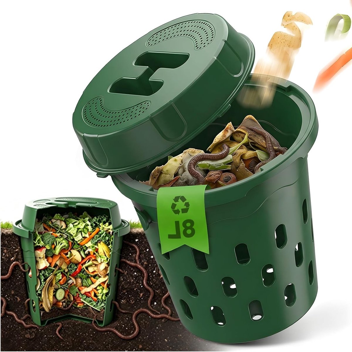 Compostbak met Ventilatieopeningen van Robuust Plastic voor Effectieve Compostering, 10 Liter, Zwart, 24 x 23 cm, Ideaal voor Tuinierders en Duurzaam Afvalbeheer