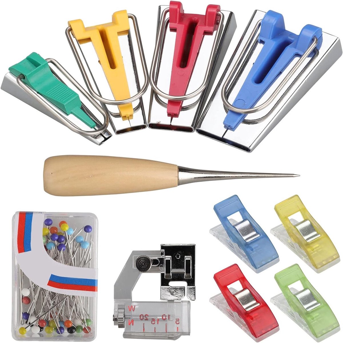 Complete Set voor het Maken van Bias Tape - Inclusief 6-12-18-25mm Tape Makers en Shapers voor Stof en Creatieve Projecten
