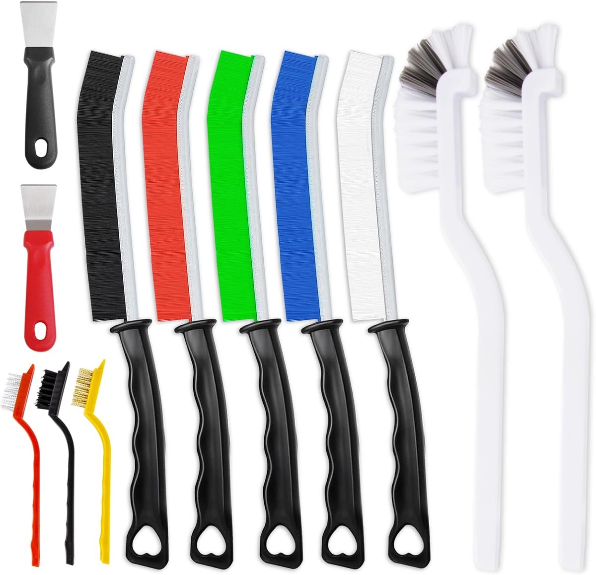 SnelShoppen - 12-delige Crevice Cleaning Brush Set - Multifunctionele Schoonmaakborstels voor Keuken, Badkamer en Strakke Ruimtes - Dunne Harde Haren