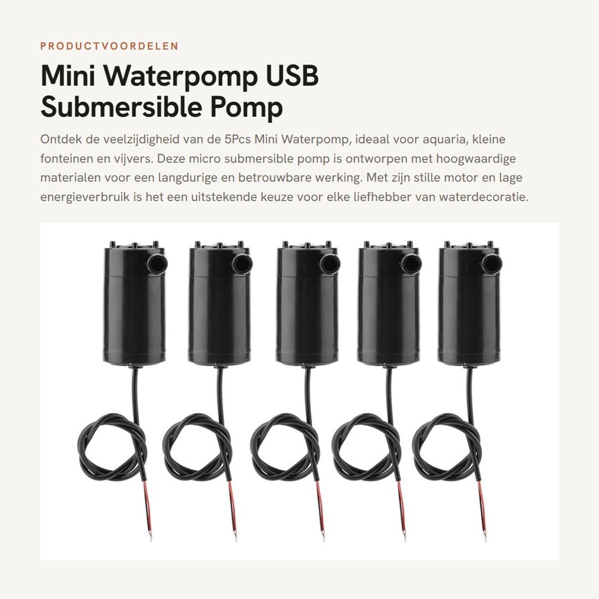 Dailygoods - Mini Waterpomp - USB Submersible Pomp - Ideaal voor Aquarium en Fontein - 5 Stuks - Efficiënte Watercirculatie - Compact en krachtig - Ge...