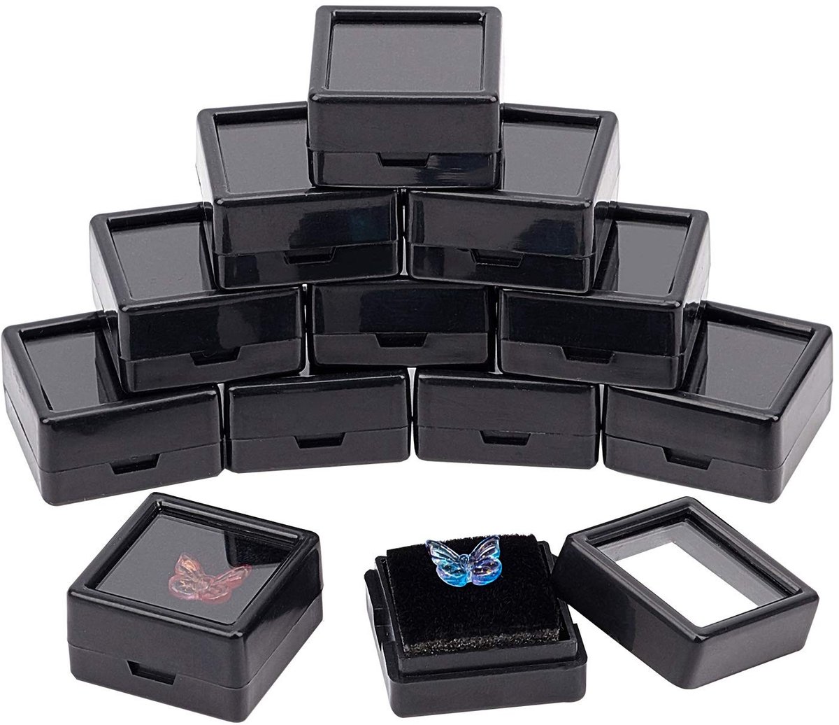 Dailygoods- Sieraden Doos 36 Stuks - Zwarte Edelsteen Display Doos - Acryl - Doorzichtige Deksels - Fluwelen Kussen - Hoogwaardig en Duurzaam - Vitrinekast
