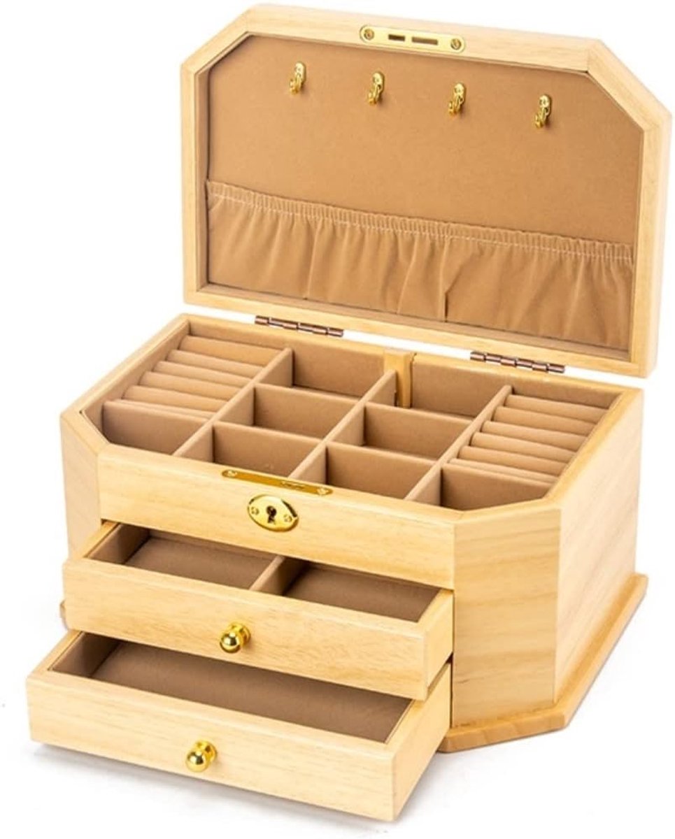 Sieradendoos met Lades - Juwelenorganizer Houten - Sieraden Opbergen - Zachte Fluweelvoering - 28 x 19 x 15cm - Houtkleur